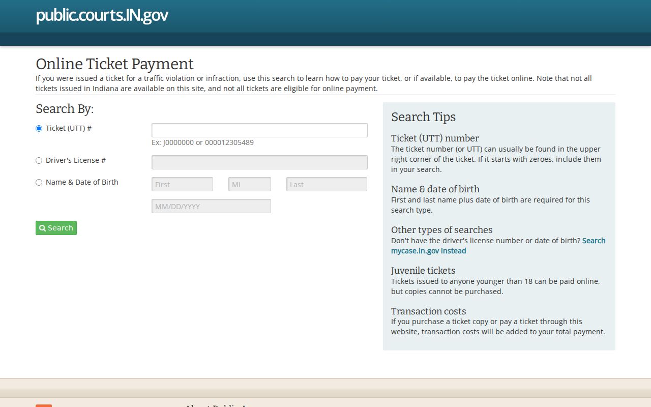 Clinton County traffic warrant Indiana ePay entry